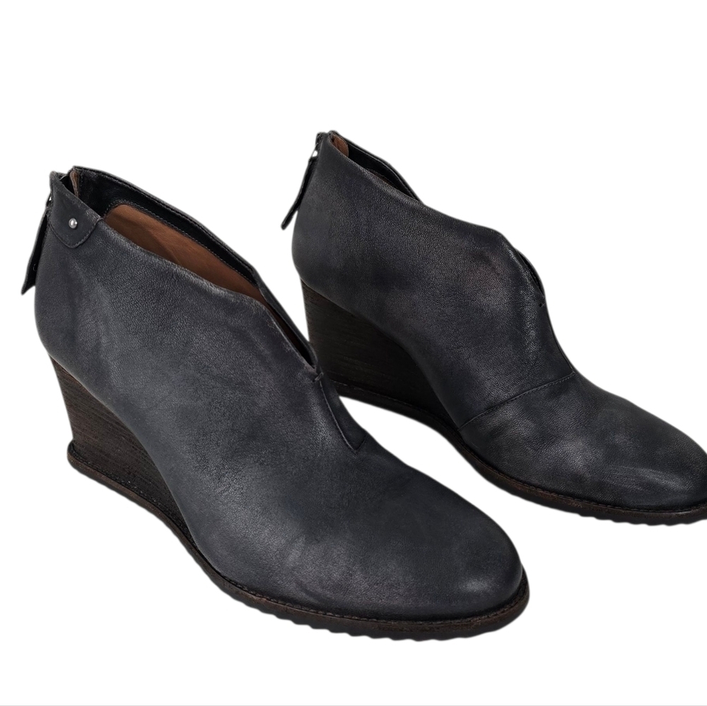 Trask Tenley Leather Wedge Ankle Bootie Gray Pewter Size 11m